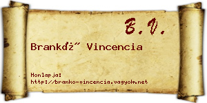 Brankó Vincencia névjegykártya